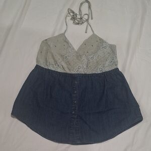 NEW.Easel Wome's Blue and Cream Lace Camisole Size L
